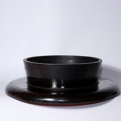 Antique Aizu Lacquerware Red Pedestal Tray Meiji Era Japanese Kurinuki WO396 -1