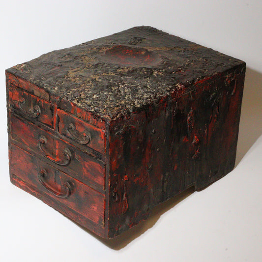 Antique Japanese Aizu Lacquerware Craftsman's Workbench Drawer Chest Tansu Art