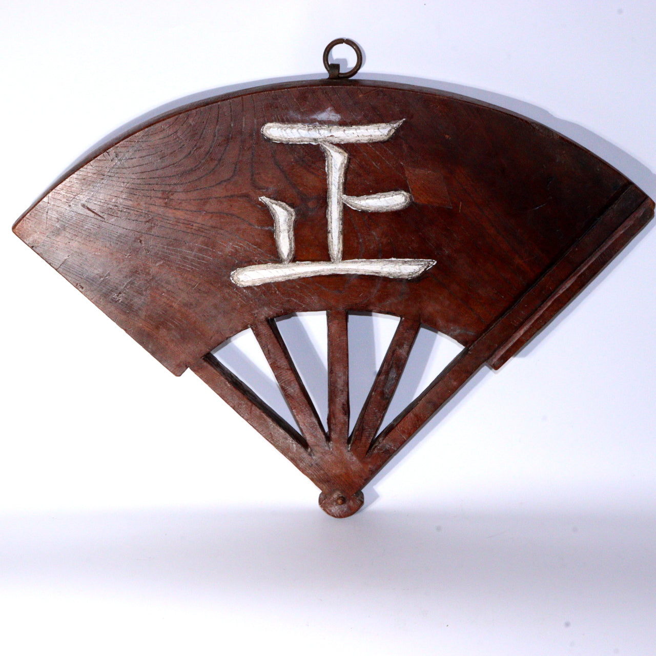 apanese Antique wooden Fan Shop shaped Signboard Kanban Sign Family crest WO402