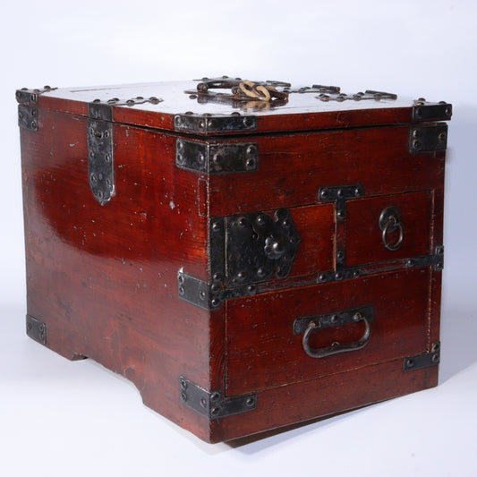 Japanese Antique Meiji era wooden Kake Suzuribako inkstone box Funa Tansu WBX294