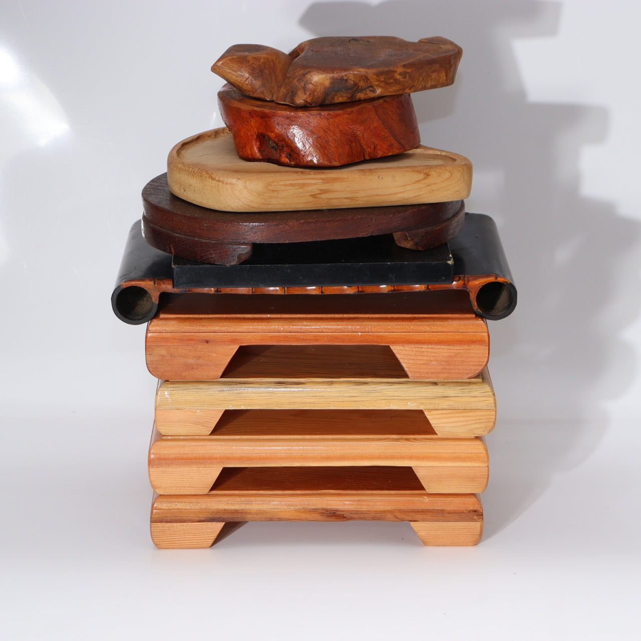 Japanese Vintage Wooden Suiseki Bonsai Display Stand Base Set of 9 WO604-2
