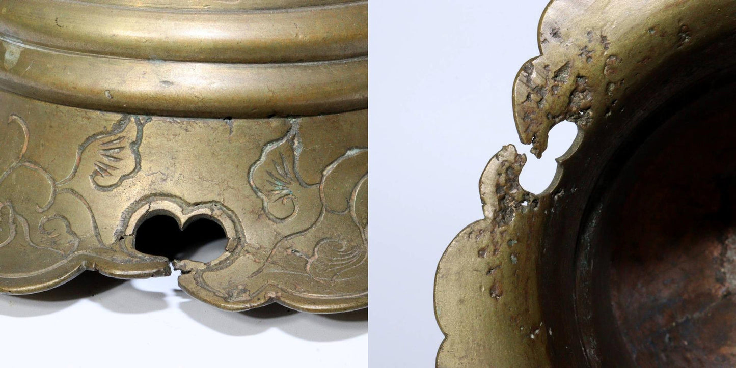 Japanese Antique Brass hand Futaku bell Furin Temple Buddhist signed BOS879