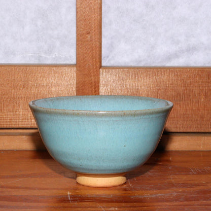 Japanese Antique Blue Tea Bowl pottery Sado Wada Touzan signed PCP163