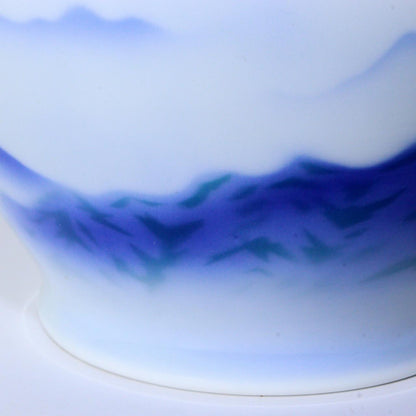 Japanese Fukagawa porcelain vase Morning glow Mt.Fuji design Arita signed PV251