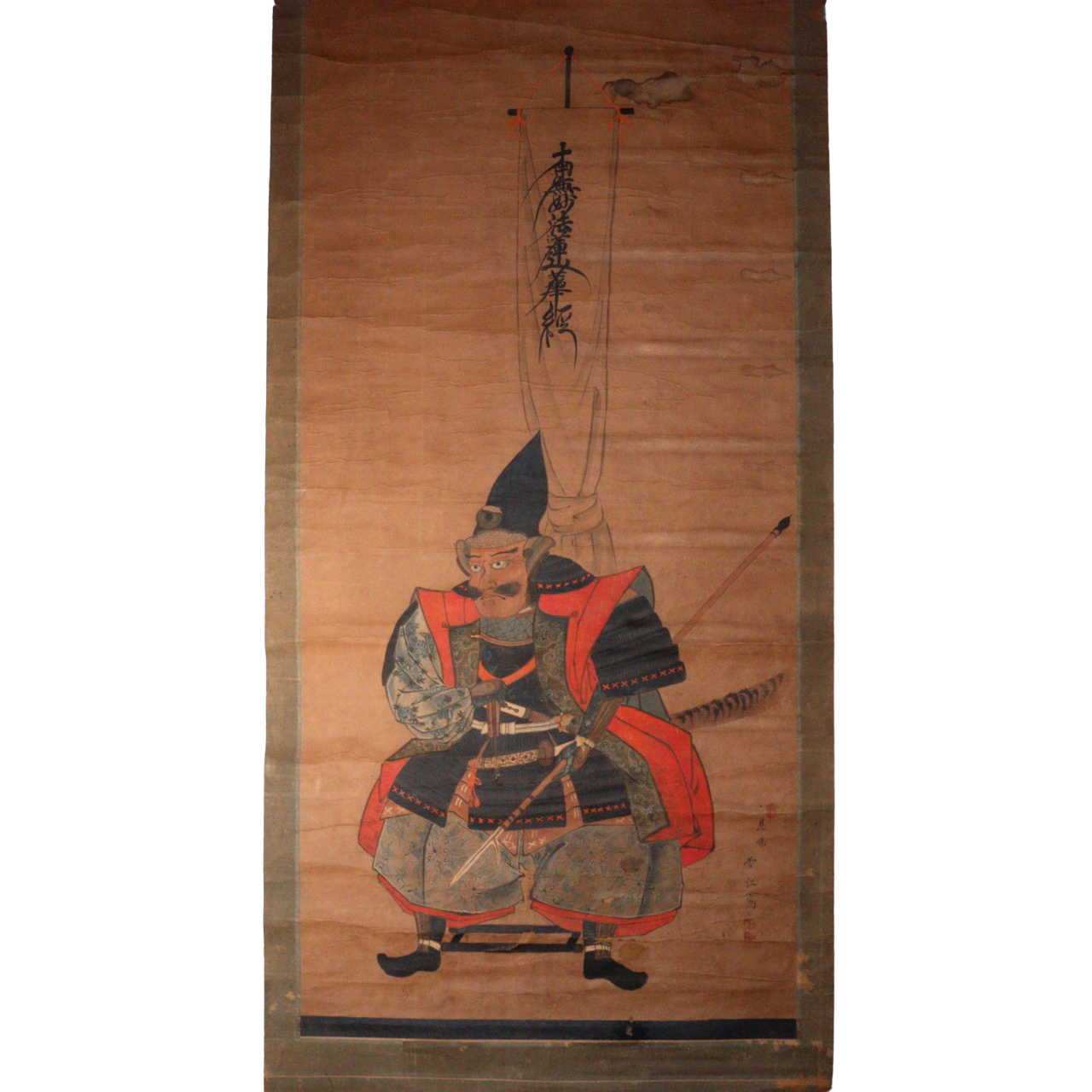 Japanese Kakejiku hanging scroll Samurai Musha Lotus Sutra Katana Bow ASO377