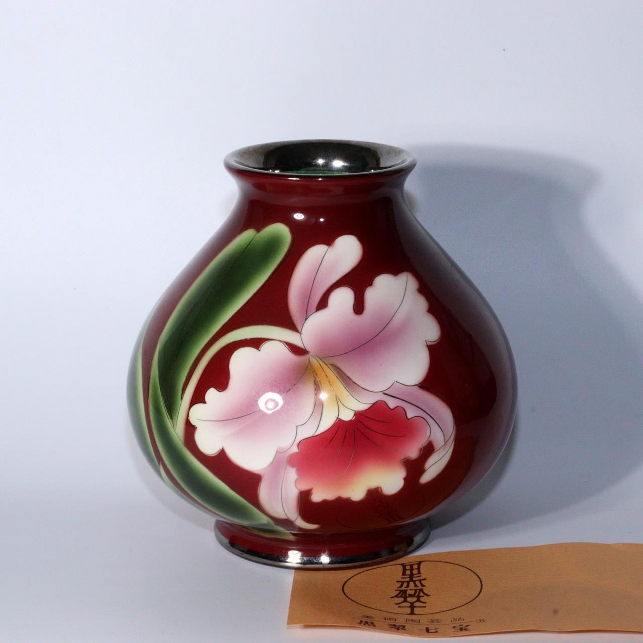 Japanese shippou Cloisonne vase Flower design KOKUSUI PV237