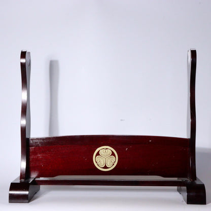 Japanese wooden Sword Rack Stand Tokugawa family crest Mitsuba-Aoi SWR344