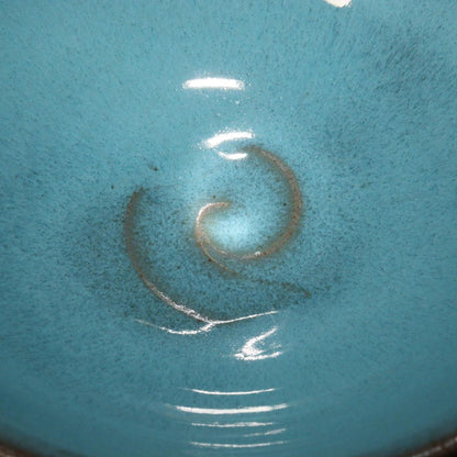 Japanese Antique Blue Tea Bowl pottery Sado Wada Touzan signed PCP163