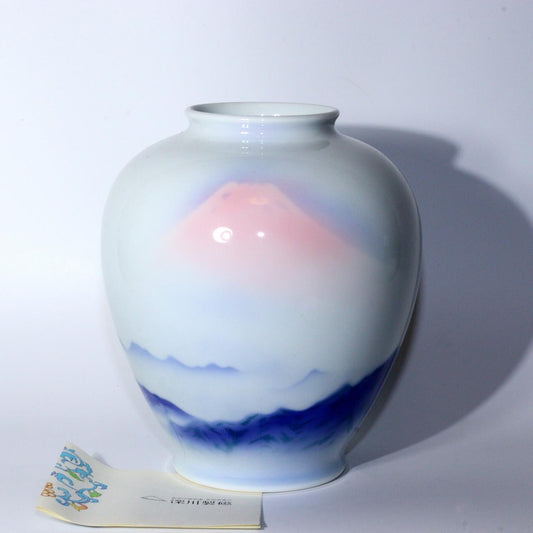 Japanese Fukagawa porcelain vase Morning glow Mt.Fuji design Arita signed PV251