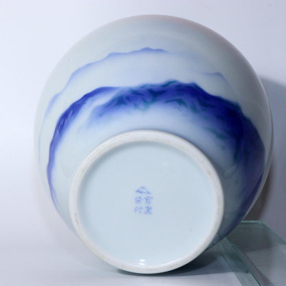 Japanese Fukagawa porcelain vase Morning glow Mt.Fuji design Arita signed PV251