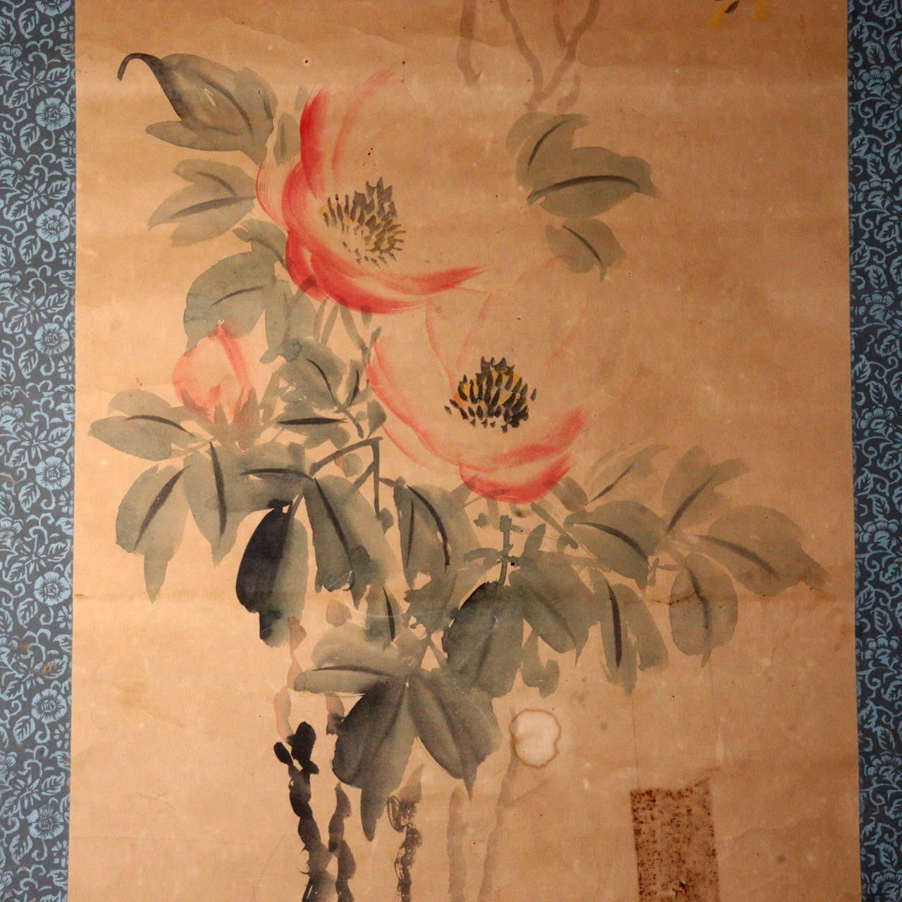 Japanese Kakejiku hanging scroll Flower design Emakimono ASO378