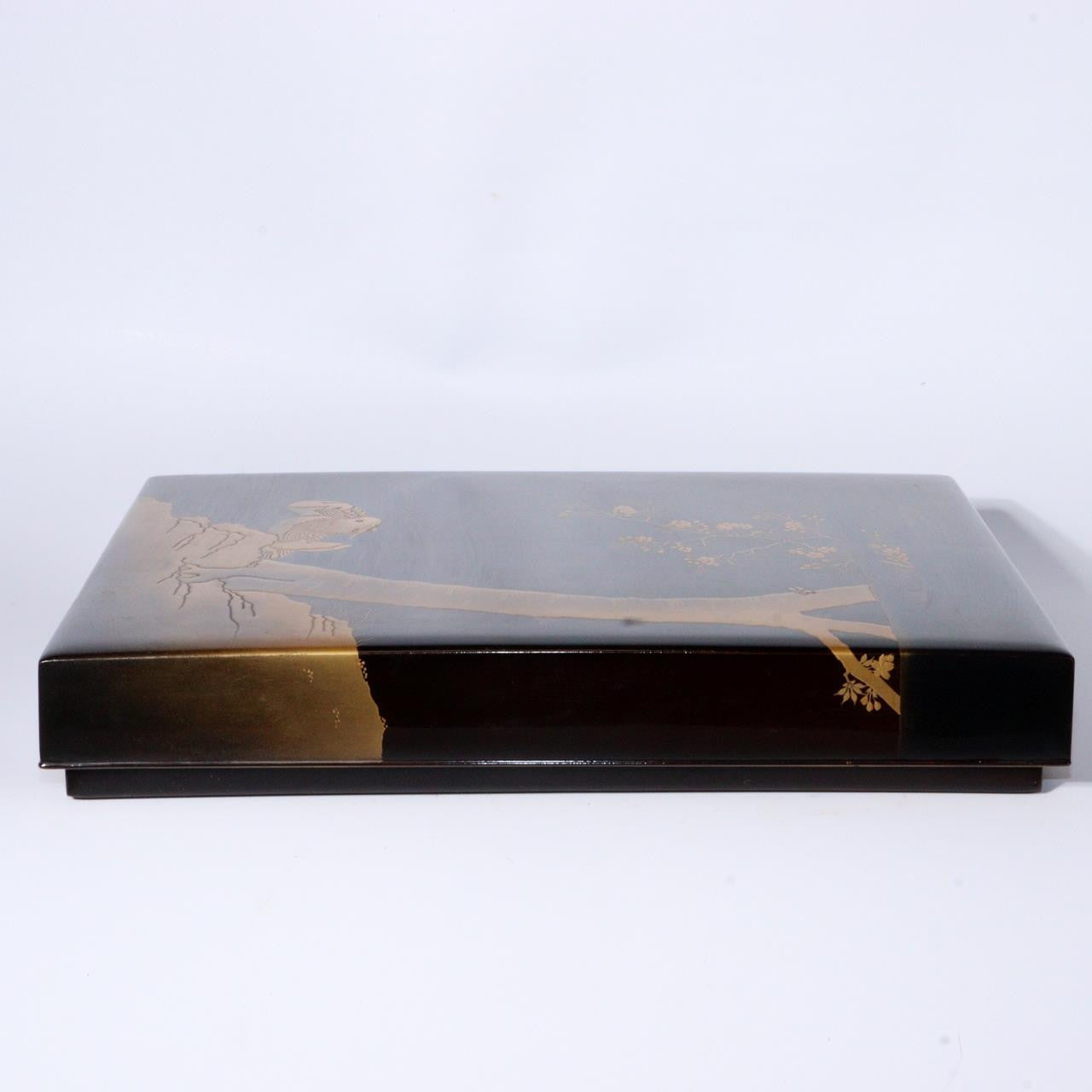 Japanese Vintage wooden Gold High Makie inkstone Box Mandarin Ducks WBX276