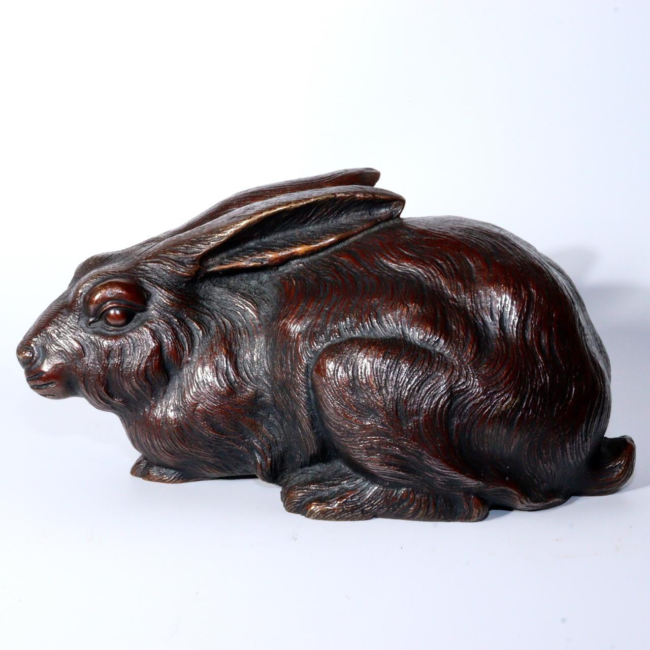 Bronze Rabbit figurine Exquisite craftsmanship ornament okimono Japanese BOS882