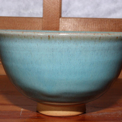 Japanese Antique Blue Tea Bowl pottery Sado Wada Touzan signed PCP163