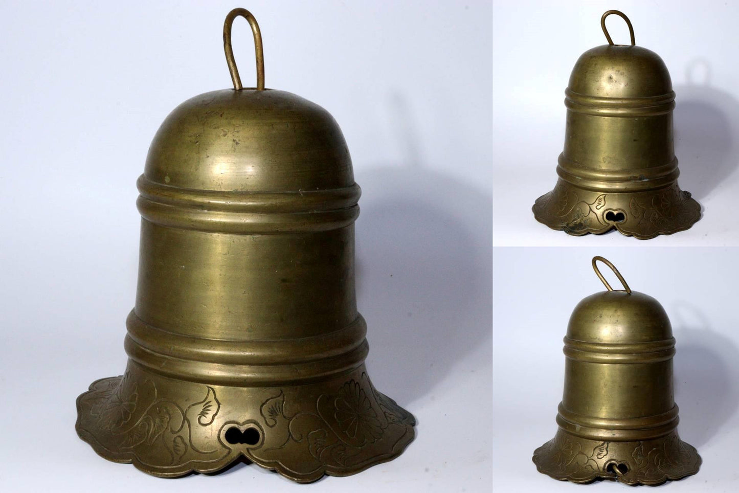 Japanese Antique Brass hand Futaku bell Furin Temple Buddhist signed BOS879