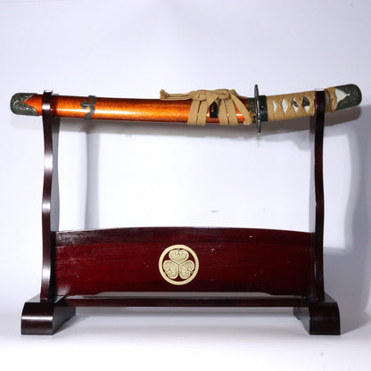 Japanese wooden Sword Rack Stand Tokugawa family crest Mitsuba-Aoi SWR344