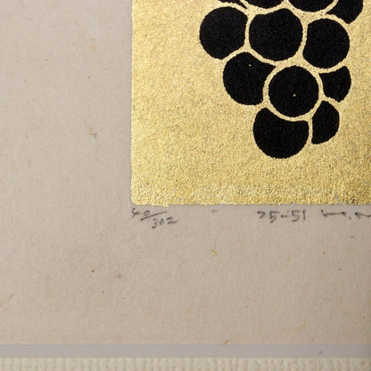 Japanese Makihaku woodblock print grapes signed ASO375