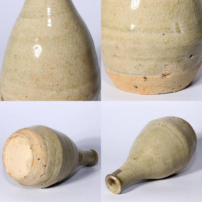 Antique Seto Ware Tokkuri Sake Bottle – Ash Glazed Japanese Pottery PCP235