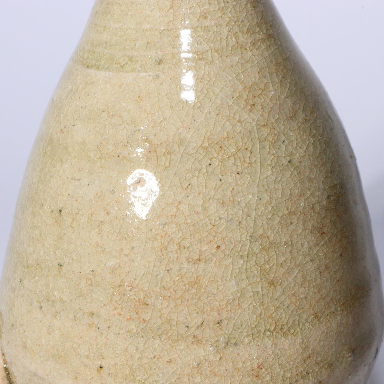 Antique Seto Ware Tokkuri Sake Bottle – Ash Glazed Japanese Pottery PCP235