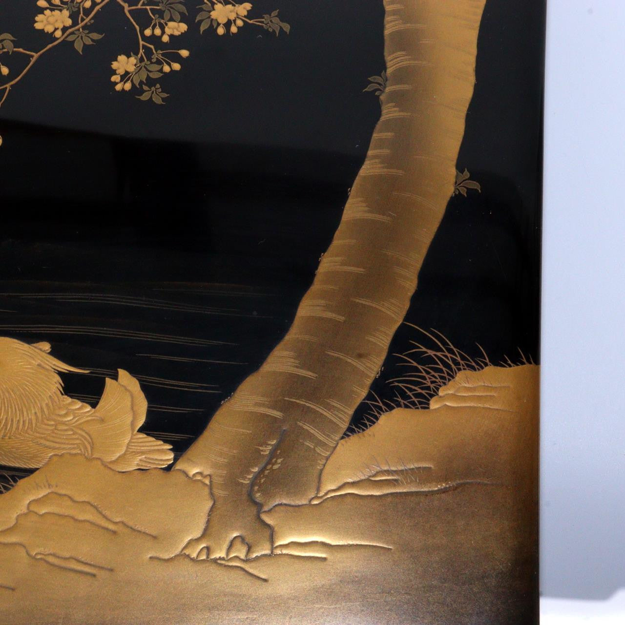 Japanese Vintage wooden Gold High Makie inkstone Box Mandarin Ducks WBX276