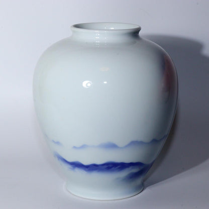 Japanese Fukagawa porcelain vase Morning glow Mt.Fuji design Arita signed PV251