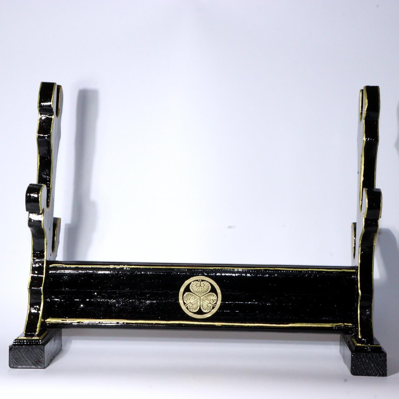 Japanese wooden Sword Rack Stand Tokugawa family crest Mitsuba-Aoi SWR345