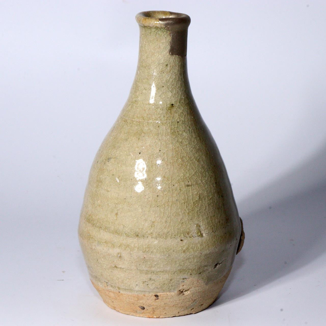 Antique Seto Ware Tokkuri Sake Bottle – Ash Glazed Japanese Pottery PCP235