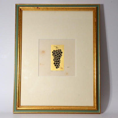 Japanese Makihaku woodblock print grapes signed ASO375