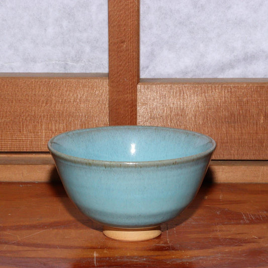 Japanese Antique Blue Tea Bowl pottery Sado Wada Touzan signed PCP163