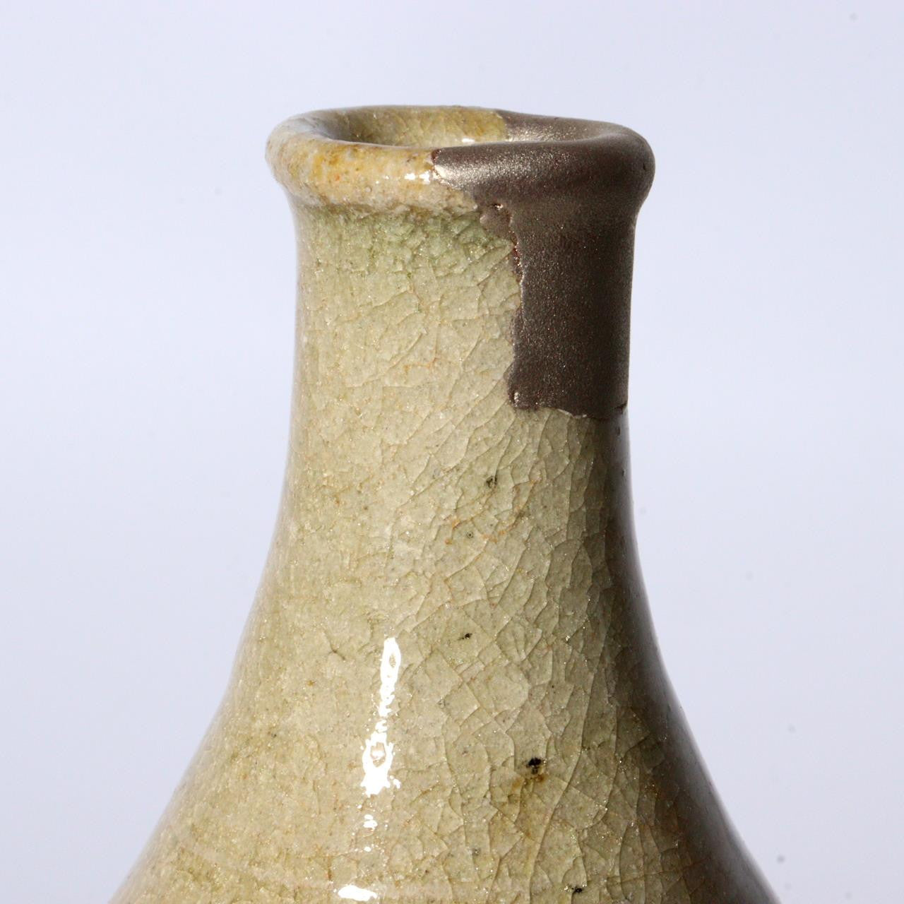 Antique Seto Ware Tokkuri Sake Bottle – Ash Glazed Japanese Pottery PCP235