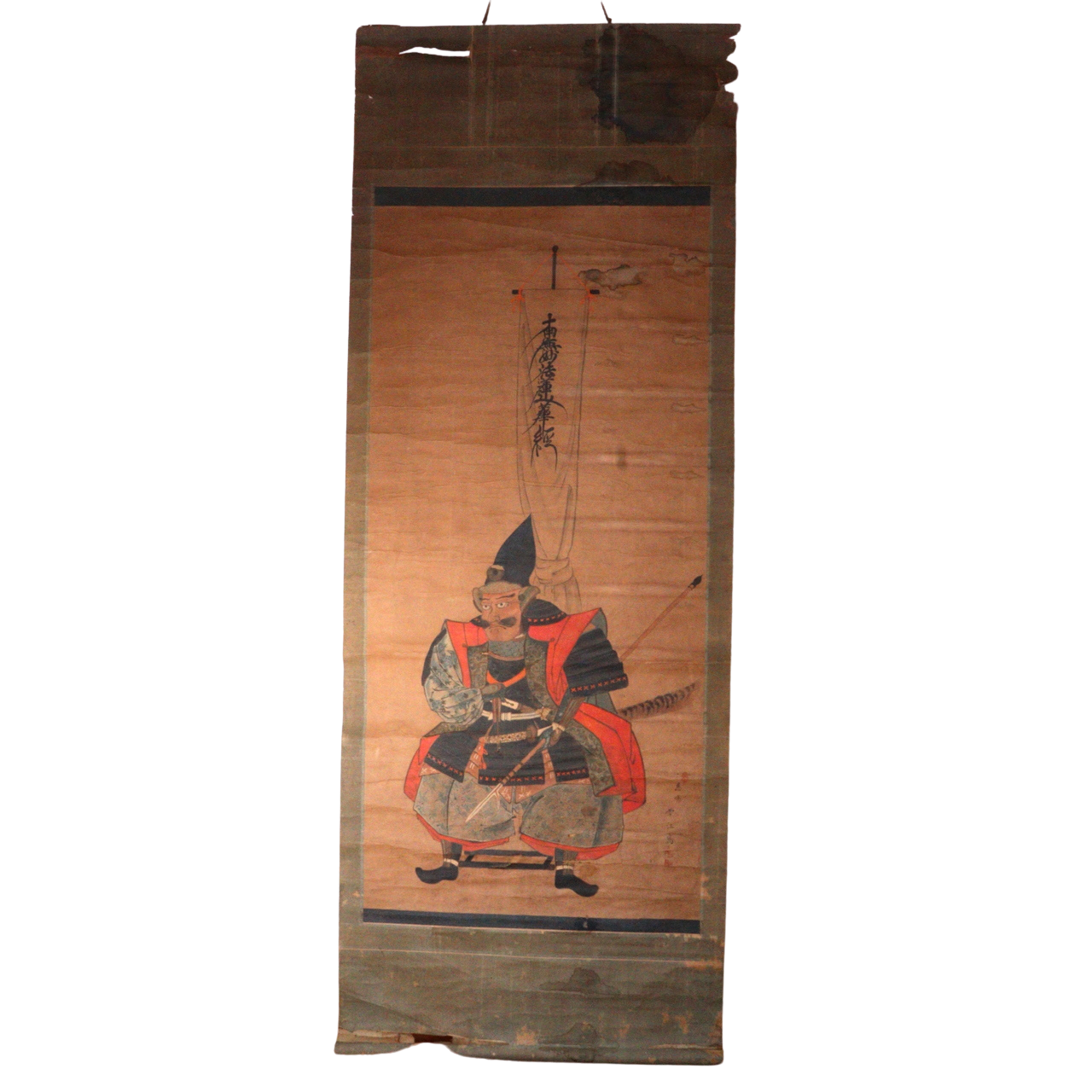 Japanese Kakejiku hanging scroll Samurai Musha Lotus Sutra Katana Bow ASO377