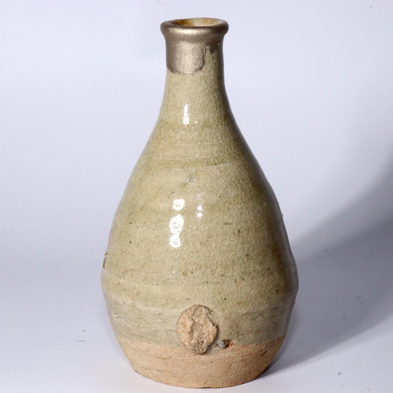 Antique Seto Ware Tokkuri Sake Bottle – Ash Glazed Japanese Pottery PCP235