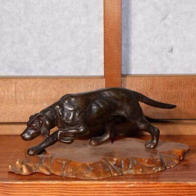 Japanese Vintage Bronze Bloodhound Coonhound Dog Figurine Hunting Dog Sculpture