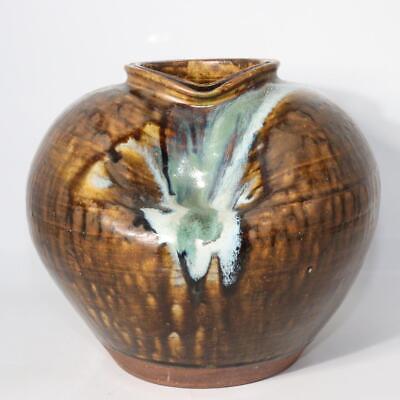 Japanese Gravity Flower vase Jar pottery ceramics signed PV142