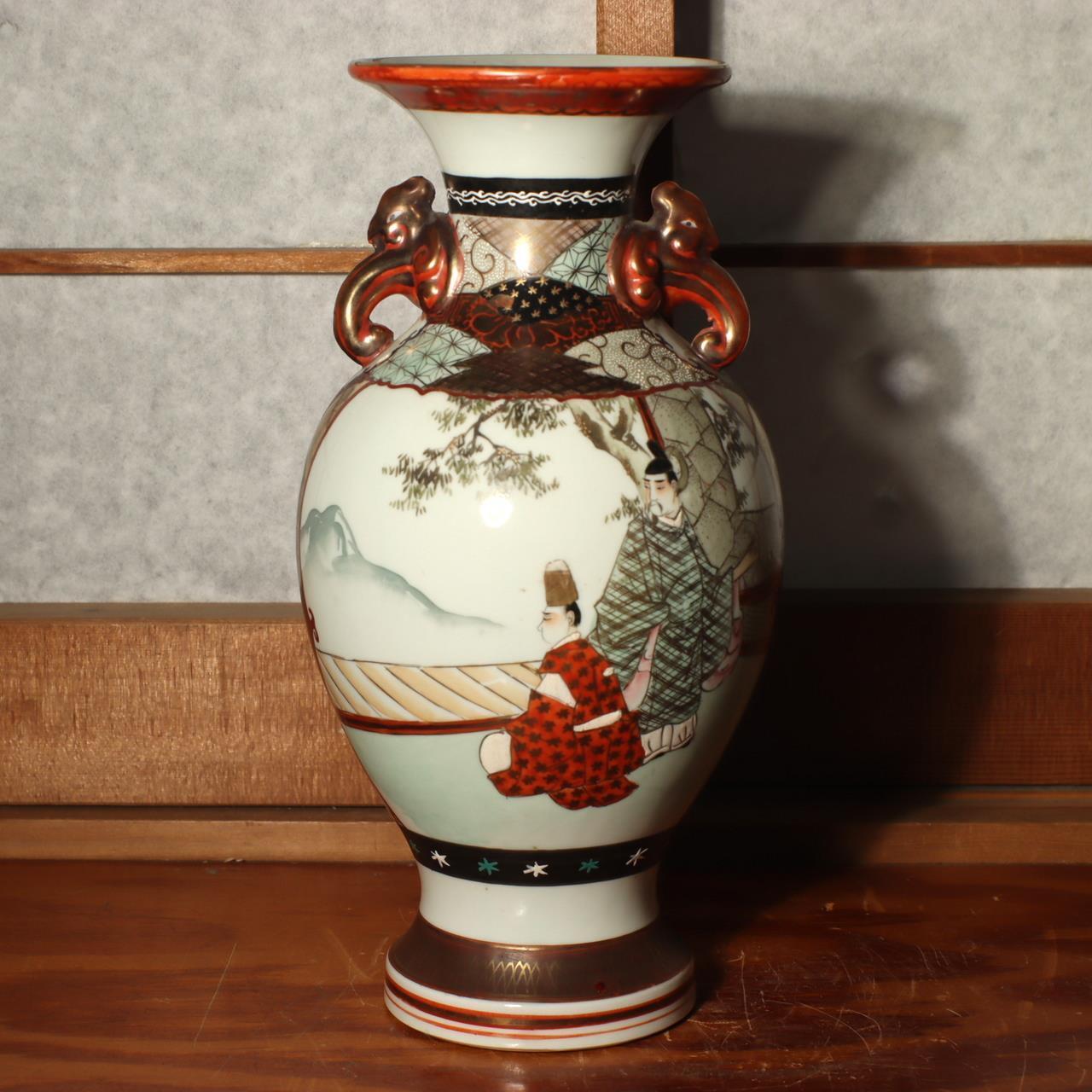 Japanese Antique Kutani vase flower porcelain Kaga Ishikawa Late Meiji PV197
