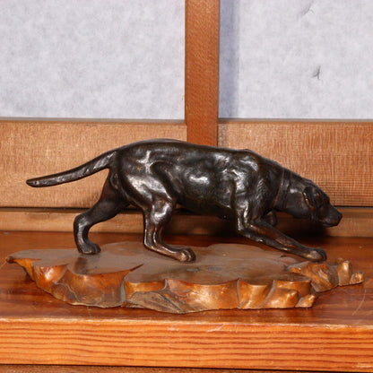 Japanese Vintage Bronze Bloodhound Coonhound Dog Figurine Hunting Dog Sculpture