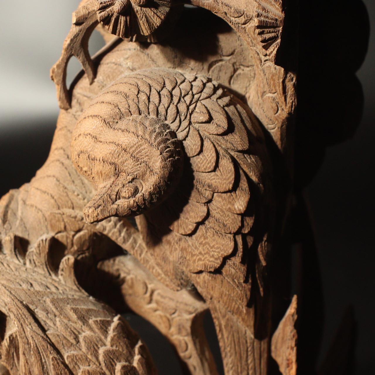 Japanese wooden Bird Ranma transom parts Shinto Buddhism temple decoration Edo