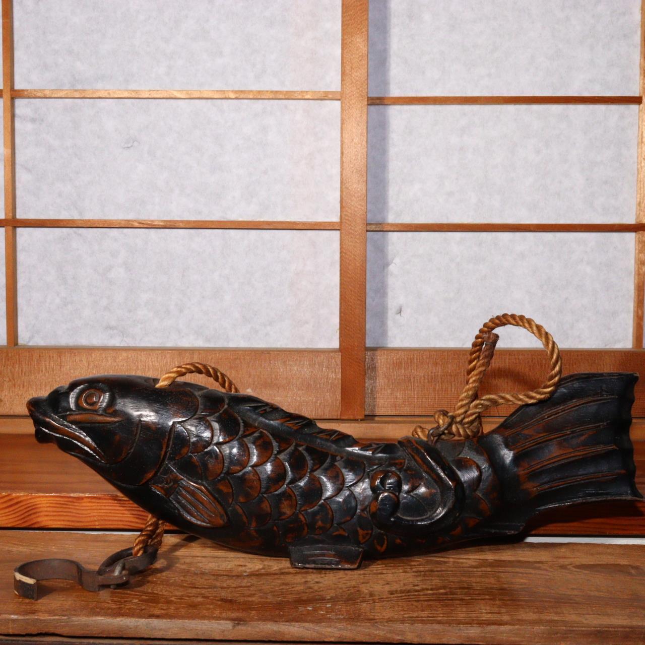 Japanese wooden Jizai kagi carp Carved Irori Fireplace JZI99