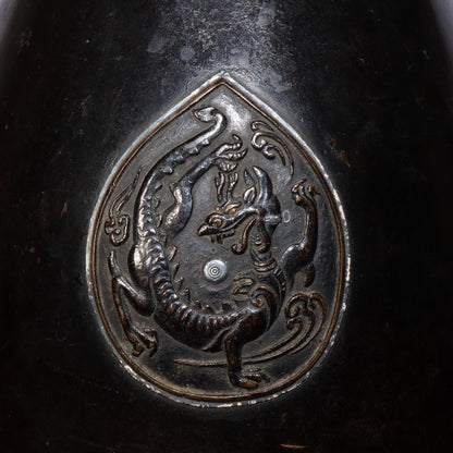 Vintage Japanese Copper Vase with Flower Dragon Design Authentic Collecti BV422