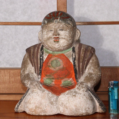 Japanese Antique Clay Doll Ceramic Ornament Samurai Bushi Monk PO31