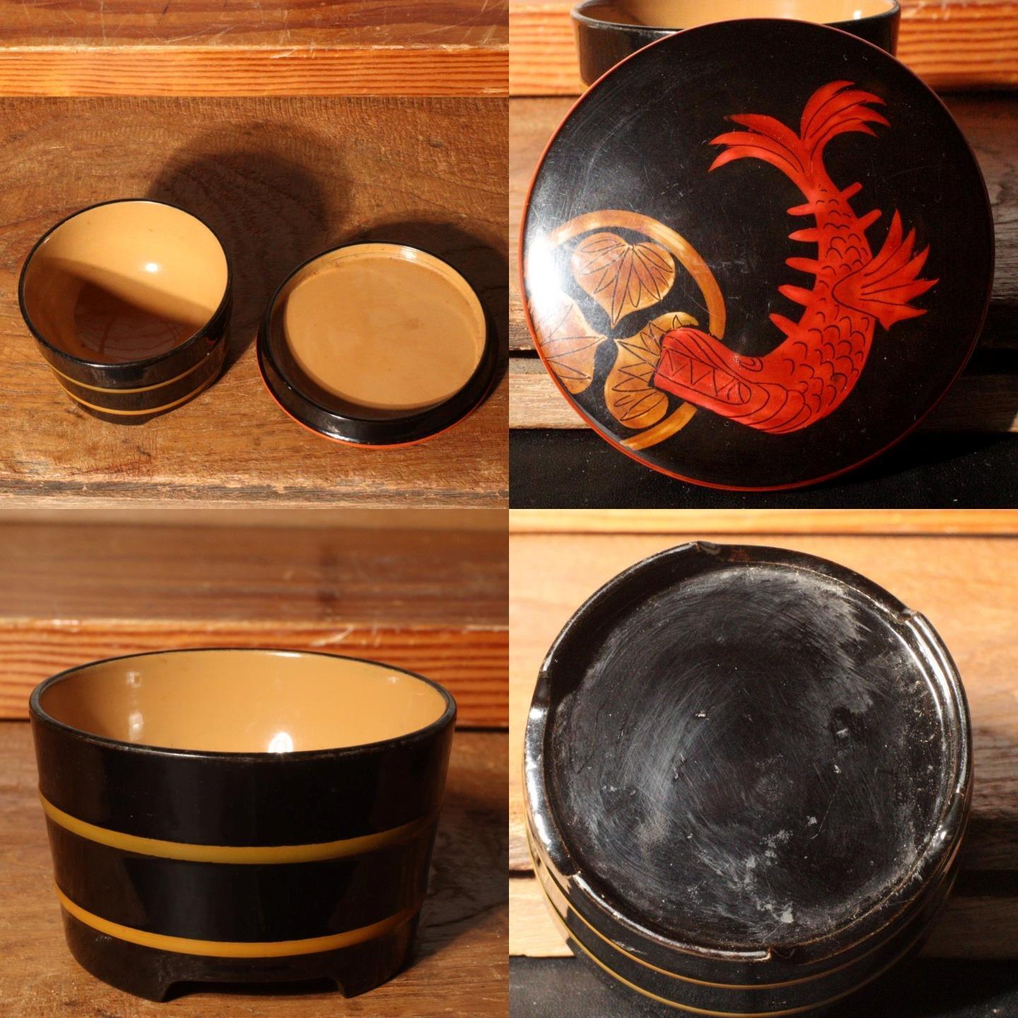 Japanese Vintage wooden Makie Red lacquer plate bowl Natsume set WBX206