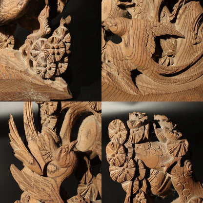 Japanese wooden Bird Ranma transom parts Shinto Buddhism temple decoration Edo