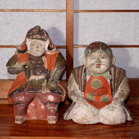 Japanese Antique Clay Doll Ceramic Ornament Samurai Bushi Monk PO31