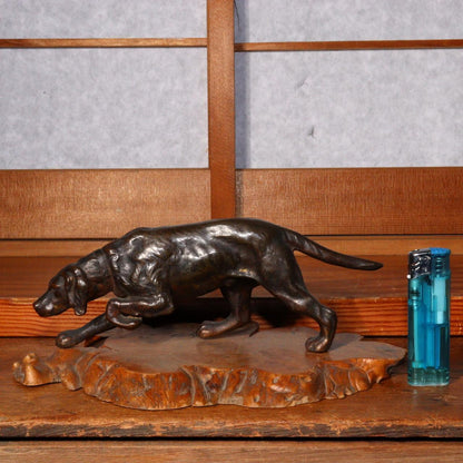 Japanese Vintage Bronze Bloodhound Coonhound Dog Figurine Hunting Dog Sculpture