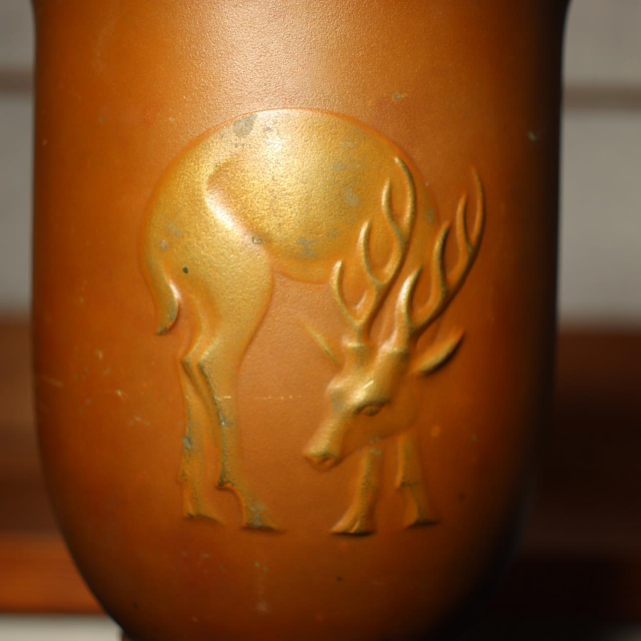 Japanese Vintage Bronze Flower Vase deer pattern Churoku Neya signed w/box BV458