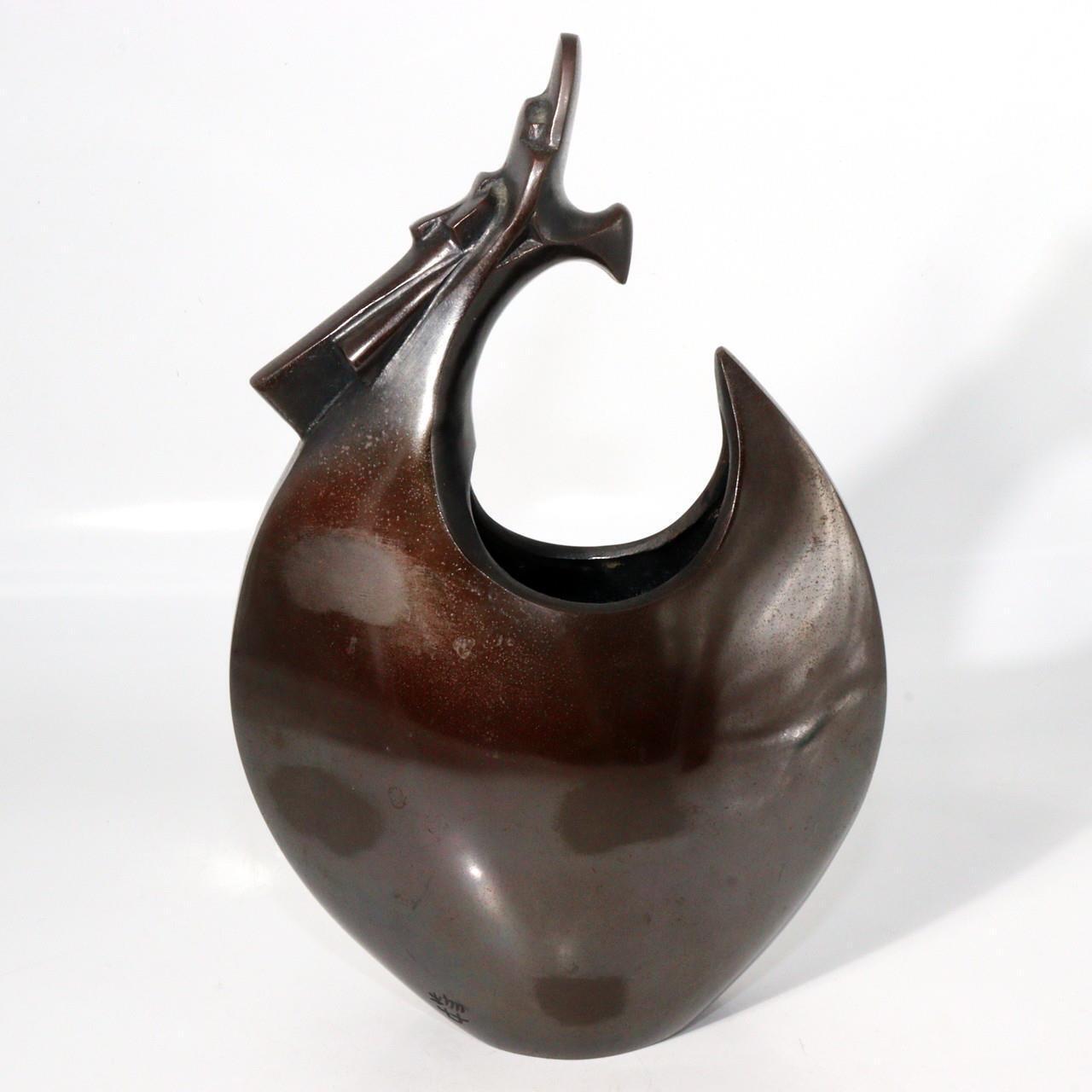 Japanese vintage Bronze Vase Contemporary Art signed BV406
