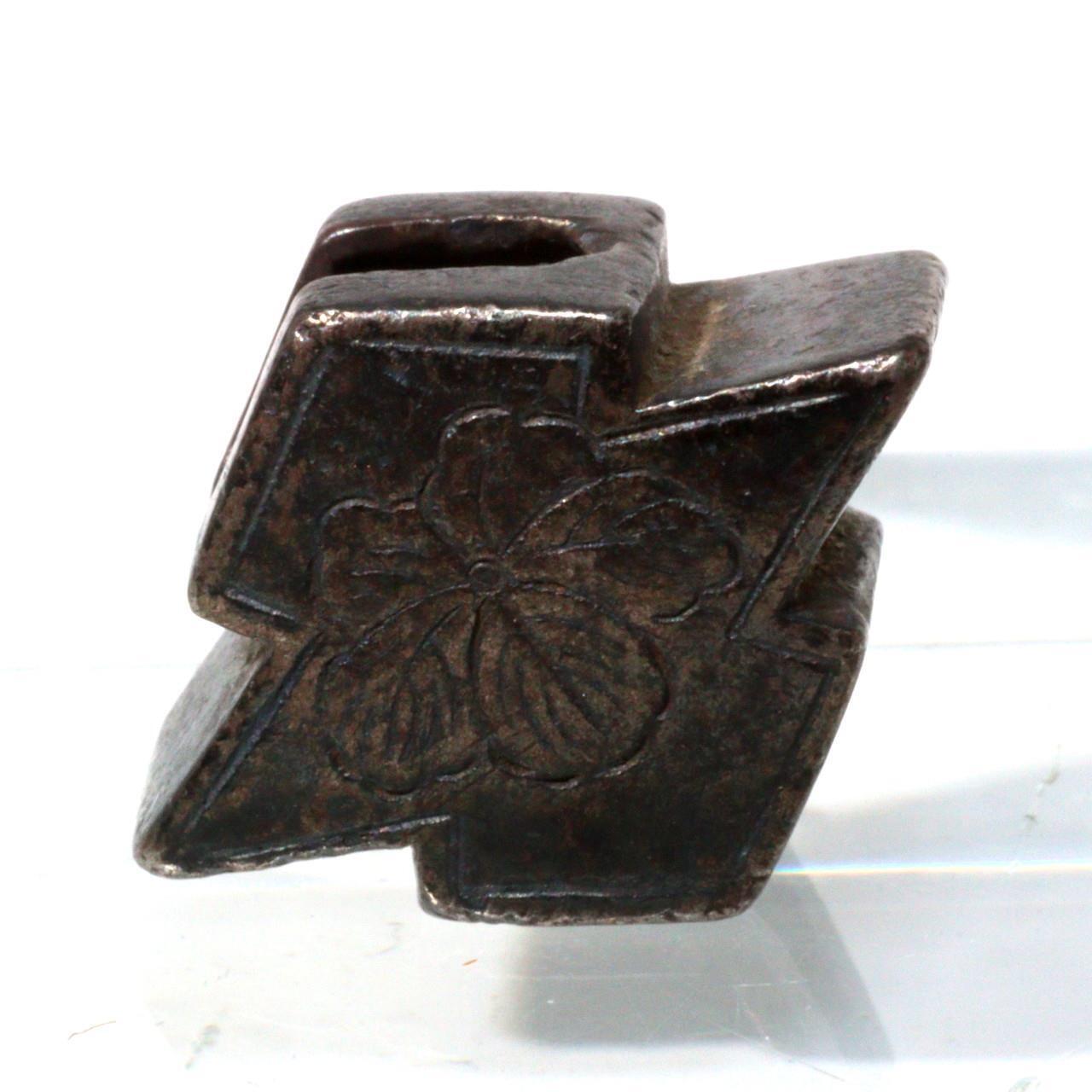 Japanese Antique copper diamond shape family crest design Ojime Netsuke OJM140