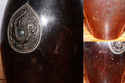 Vintage Japanese Copper Vase with Flower Dragon Design Authentic Collecti BV422