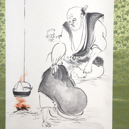 Japanese Kakejiku Emakimono Charming Hanging Scroll Elderly Couple Enjoying ASOA