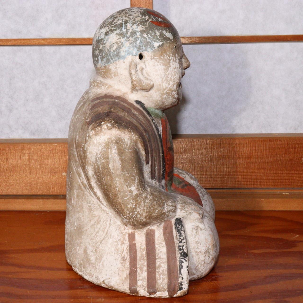 Japanese Antique Clay Doll Ceramic Ornament Samurai Bushi Monk PO31